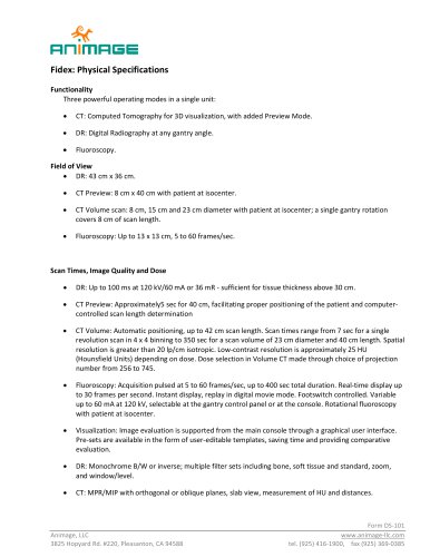 Fidex: Physical Specifications